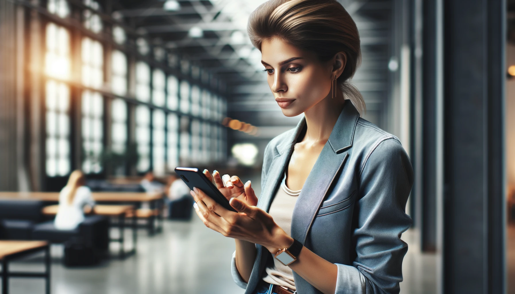 a woman working on her smartphone, she is using phone locator app